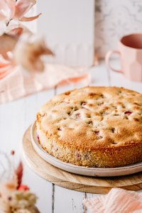 Rhabarberkuchen mit weißem Mohn
